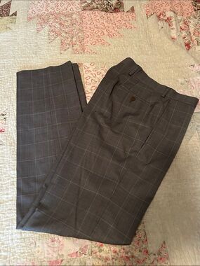 Michael Strahan Brown Windowpane Dress Pant 30x34